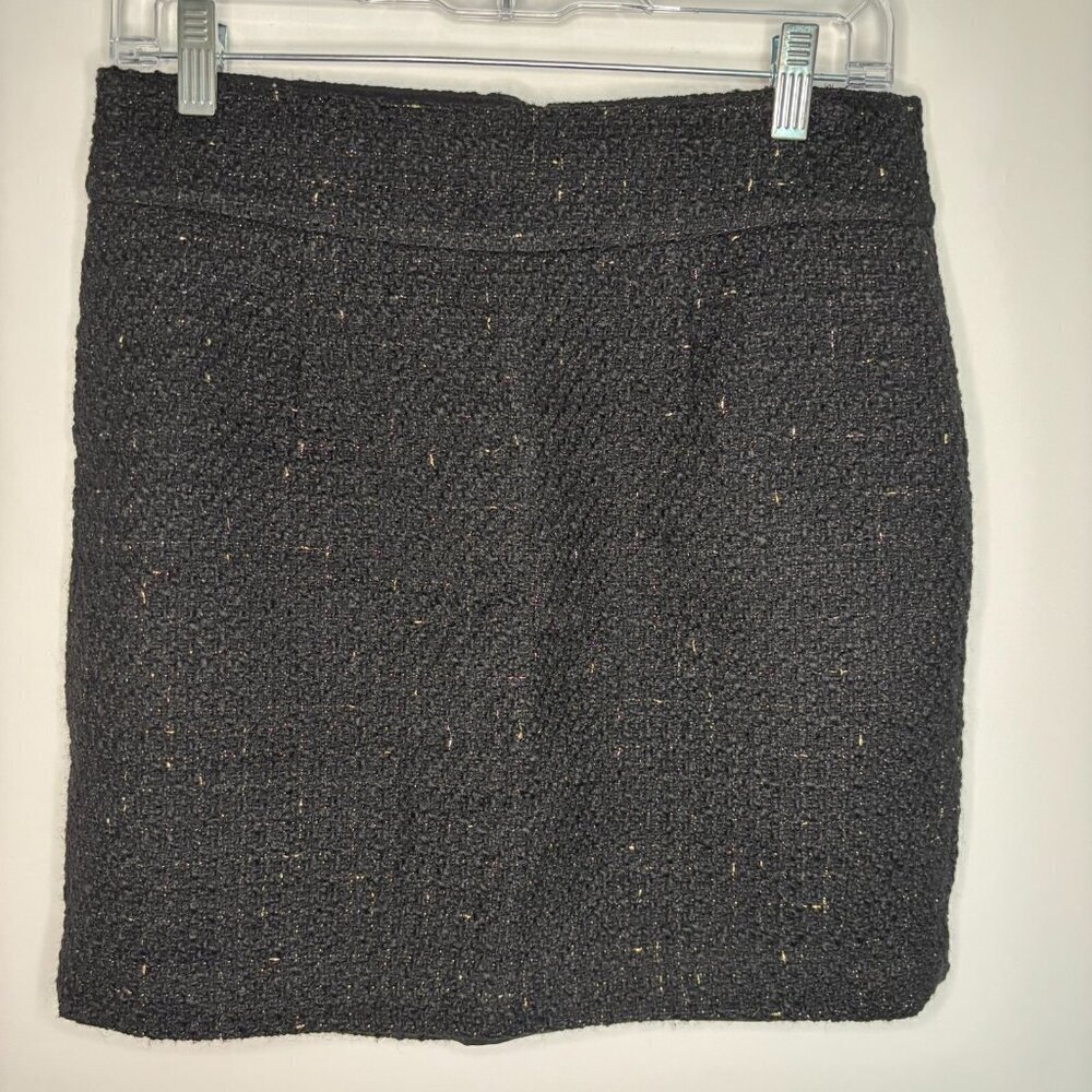 MAISON JULES Black Tweed Skirt Women 2 Wool Blend Metallic